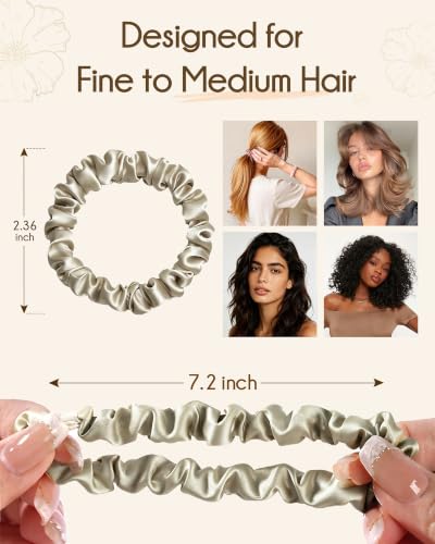 Yanibest 8 Pcs Satin Hair Ties - Thin Hair Scrunchies for Women & Girls | Silk Feeling Soft Hair Ties No Damage Frizz Free, Ponytail Holders Gentle on Hair for Fine to Medium Hair - color: Green