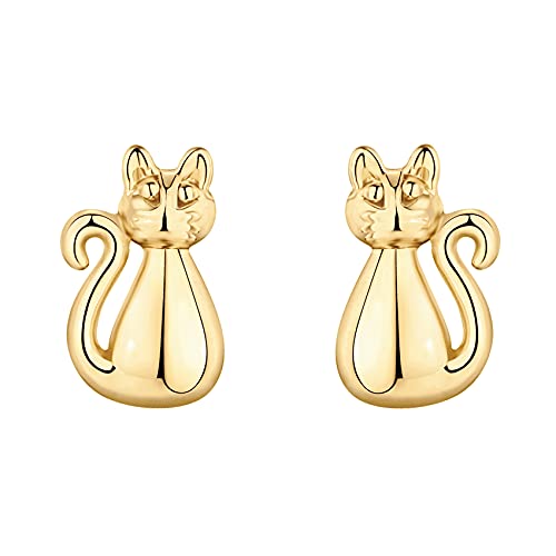 PAVOI 14K Gold Plated Dainty Stud Earrings for Women, Small Piercing Studs | Hypoallergenic Earrings with 925 Sterling Silver Posts - Bar, Dot, Heart, Triangle, Star & Cat Stud Earrings - style: Cat