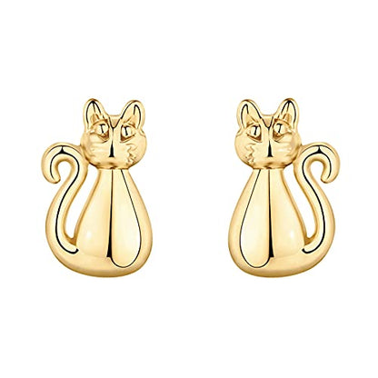 PAVOI 14K Gold Plated Dainty Stud Earrings for Women, Small Piercing Studs | Hypoallergenic Earrings with 925 Sterling Silver Posts - Bar, Dot, Heart, Triangle, Star & Cat Stud Earrings - style: Cat