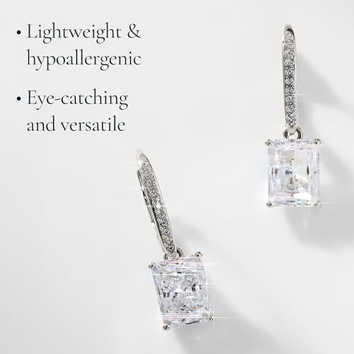 NADRI Cushion Cut CZ Leverback Earrings - color: Emerald - Rhodium