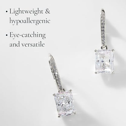 NADRI Cushion Cut CZ Leverback Earrings - color: Emerald - Rhodium