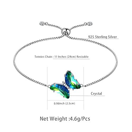 Aurora Tears Butterfly Necklace Earrings Ring Bracelet - Women 925 Sterling Silver Animal Butterflies Birthstone Pendant Crystal Wedding Birthday Jewelry - color: bracelet-May-Emerald