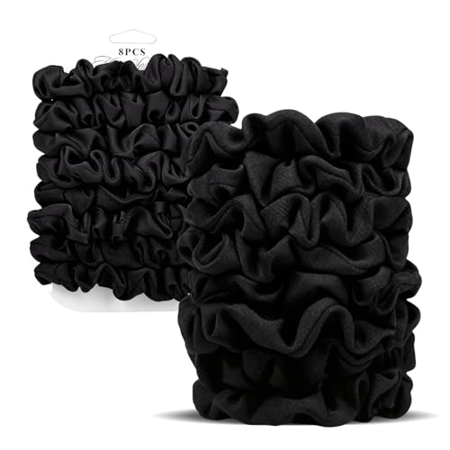 Satin Scrunchies for Women – 8PCS Blush & Brown Silk Hair Ties Set – No Crease, Frizz-Free, Gentle Elastic Hair Bands, Soft & Stylish Everyday Hair Accessories Gifts - color: Small-Black