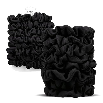 Satin Scrunchies for Women – 8PCS Blush & Brown Silk Hair Ties Set – No Crease, Frizz-Free, Gentle Elastic Hair Bands, Soft & Stylish Everyday Hair Accessories Gifts - color: Small-Black