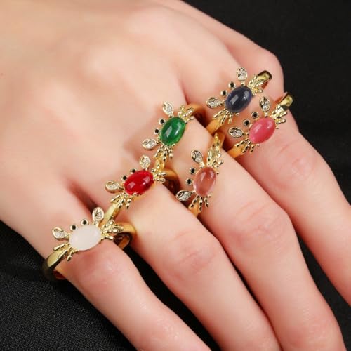Dtja Crystal Crab Statement Ring for Women Gold Plated Expandable Cute Marine Animal Adjustable Open Wrap Finger Ring Elegant Birthday Holiday Party Jewelry - color: Light Pink