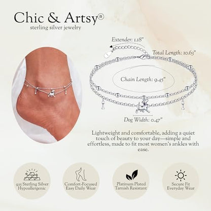 CHIC & ARTSY 925 Sterling Silver Ankle Bracelets for Women, Adjustable Layered Foot Chains with Nature & Symbol Charms, Lightweight Comfort Fit Boho Beach Everyday Jewelry - color: 1# Dogs Anklet