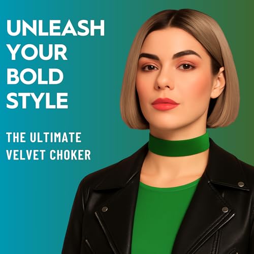 Velvet Choker for Women, Wide 1.5" 90s Ribbon Adjustable 12–18" with Stainless Steel Clasp, Soft Skin-Friendly Velvet — Black - color: Green