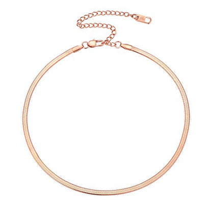 PROSTEEL 3mm/5mm Herringbone Choker Necklace for Women, 12.5"/15"/18", Stainless Steel/Sterling Silver Flat Snake Chain in Silver/Yellow Gold/Rose Gold/Black, Come with Box - color: 3mm-Rose Gold Plated, size: 18 Inch