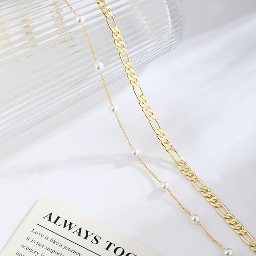 2PCS Gold Silver Waist Chain Adjustable Layered Belly Chain Body Chain Jewelry for Women Sexy Bikini Beach Boho Pearl Beaded Cuban Satellite Waist Chains - style: 2PCS-GD-Figaro+Pearl