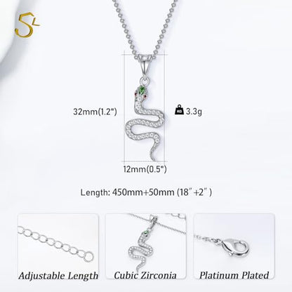 Snake Necklace Dainty Pendant With Cubic Zirconia, Layered Choker, Punk Animal Jewelry, Cool Wedding High Jewelry Party for Women Teen Friends - color: Silver