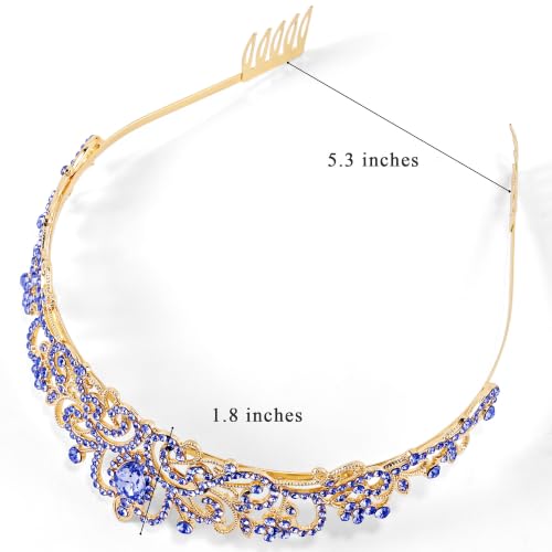 TAROSE Tiaras for Women, Birthday Crown and Sash for Girls | Birthday Sash Sunglasses Outfit, Birthday Gift for Women Girls, Goddess Crown Bride/Halloween/Prom/Party/Costume - color: 1 F. Gold+royal Blue