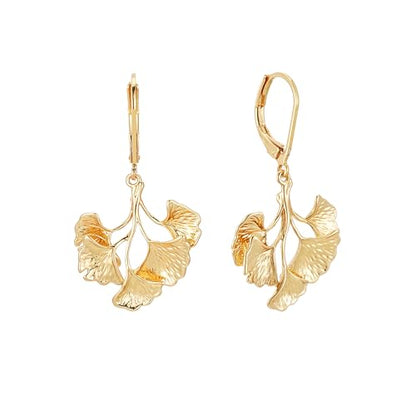 Sylph Large Gold Earrings for Women, Chunky Gold Statement Drop Dangle Earring Maple Leave Ginko Leaf Jewelry Gifts - style: Middle Ginko Leaf Earrings