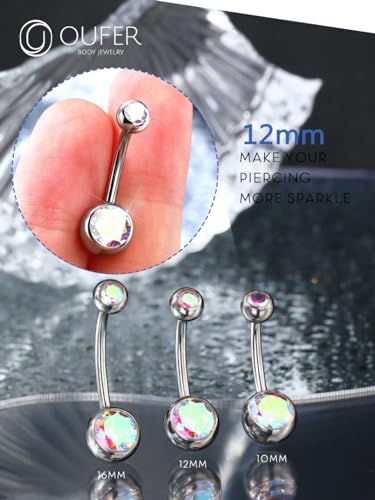 OUFER Titanium Belly Button Rings, Internally Threaded Belly Ring, Round CZ Navel Rings for Women Men - color: AB CZ, size: 1.6*12MM