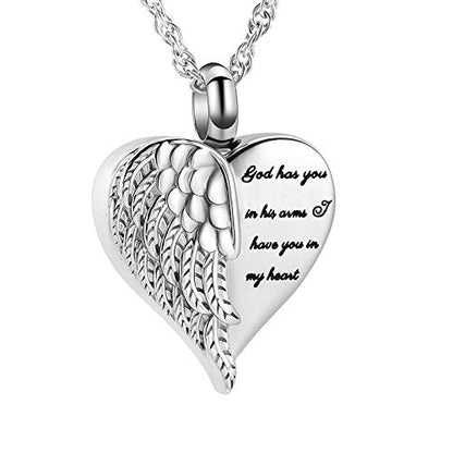 shajwo Cremation Heart Urn Necklace Ashes Jewelry for Women Men Keepsake Pendant Memorial Locket Ash Holder - color: Wing-Silver