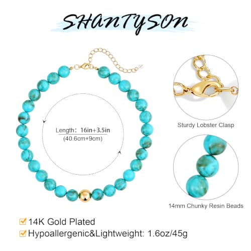 Colorful Chunky Beaded Necklaces for Women Multicolor Large Round Resin Beads Collar Necklace Boho Trendy Statement Chokers Y2K Summer Beach Jewelry - color: Turquoise