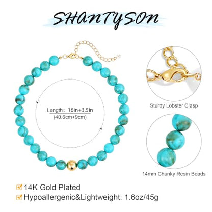 Colorful Chunky Beaded Necklaces for Women Multicolor Large Round Resin Beads Collar Necklace Boho Trendy Statement Chokers Y2K Summer Beach Jewelry - color: Turquoise