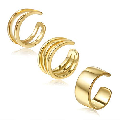 CHIC & ARTSY 925 Sterling Silver Ear Cuffs for Women, Non Piercing Clip On Cartilage Cuffs, Adjustable Fake Conch & Helix Earrings, Gold Plated & Oxidized Various Styles - color: ear cuff #4