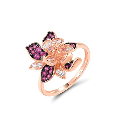 Santuzza Sterling Silver Gemstone Flower Ring for Women - color: [A]Lily-Pink & White