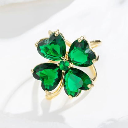 Kokoma Green Crystal Four Leaf Clover Scarf Ring Brooch for Women, Cubic Zirconia Floral Silk Scarf Clip Scarves Ring Buckle Shawl Brooch Accessory Jewelry for St. Patrick's Day