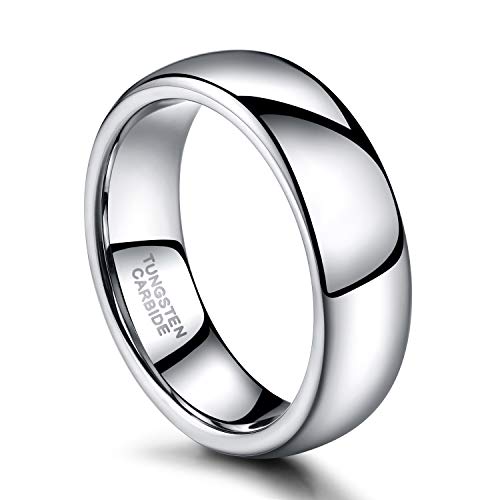 TRUMIUM 2mm 4mm 6mm 8mm Tungsten Wedding Band Ring for Men Women Silver/Rose Gold Plated/Rainbow/Gold Plated Domed High Polish Engagement Promise Rings Comfort Fit 4-15 - color: 6mm silver plated