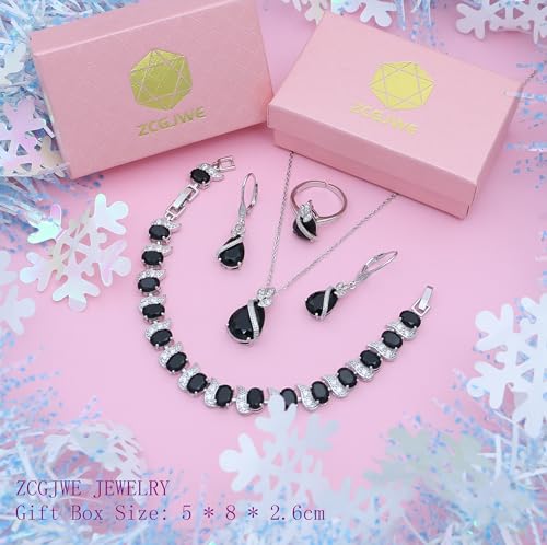 Wedding Jewelry Set for Women Gem Necklace Earrings Bracelet Luxury Jewelry Set Birthday Valentine's Day Mother's Day Christmas Prom Jewelry Gift - color: SYSD-Black