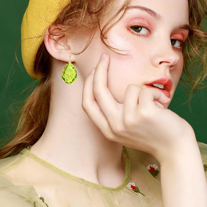 14K Gold Teardrop Crystal Leverback Earrings Sparkly Rhinestone Water Droplet Dangle Drop Earrings For Women - color: Neon Yellow