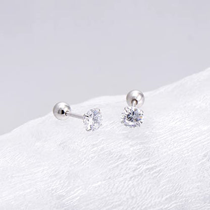 Screw Back Sterling Silver Cubic Zirconia Earrings Studs 3 MM - color: Colorless