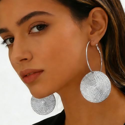 Gold Dangle Earrings for Women Long Statement Drop Boho Gold Chandelier Disc Tassel Earrings Dangle for Party Wedding Trendy Jewelry Gifts - color: A4-Silver Hoop