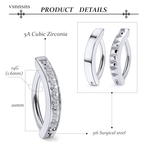 Vsnnsns 14G Clicker Belly Button Ring Piercing Jewelry 316L Stainless Surgical Steel Diamond CZ Navel Rings Clear CZ Clip Belly Button Ring Piercing Jewelry for Women Men 14 Gauge 10MM 12MM - color: 10MM-Silver