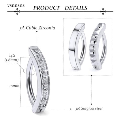 Vsnnsns 14G Clicker Belly Button Ring Piercing Jewelry 316L Stainless Surgical Steel Diamond CZ Navel Rings Clear CZ Clip Belly Button Ring Piercing Jewelry for Women Men 14 Gauge 10MM 12MM - color: 10MM-Silver