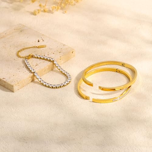 Camhanno Stackable Silver Bracelets for Women Stainless Steel Love & Friendship Bangle, Mothers Day Valentines Birthday Christmas Jewelry Gifts for Mom Her Wife Grandma - style: Gold Bracelet Stack 3pcs