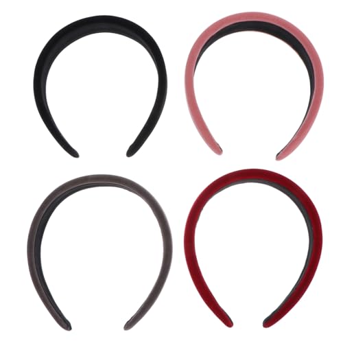 4pcs Plush Foam Padded Headbands for Women Retro Vintage Hairbands with Height-boosting Design, Set Black Burgundy Gray Pink, Hair Accessories for Daily Wear and Special Occasions