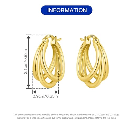 Sterling Silver 18K Gold Plated Women's Earrings Hypoallergenic Hoops, Dainty Trendy Jewelry Gift - color: Golden | Gold Triple Hoop Earrings