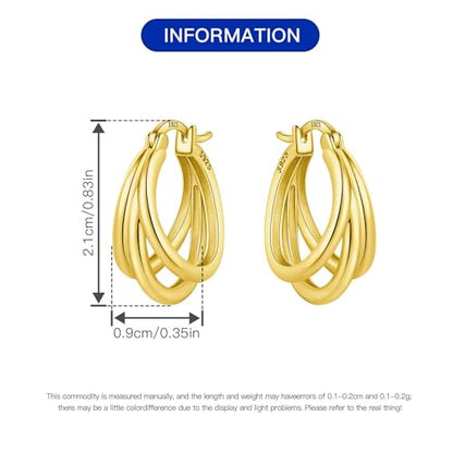 Sterling Silver 18K Gold Plated Women's Earrings Hypoallergenic Hoops, Dainty Trendy Jewelry Gift - color: Golden | Gold Triple Hoop Earrings