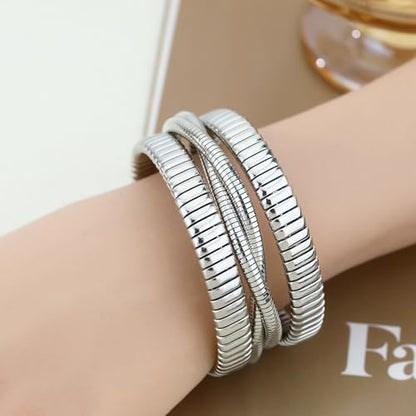 Gold Cuff Bracelets for Women, Chunky Gold Bracelet Trendy Open Gold Statement Bangle 18K Plated Punk Hip Hop Adjustable Women's Cuff Bracelets Valentine's and Birthday Gifts - color: Silver