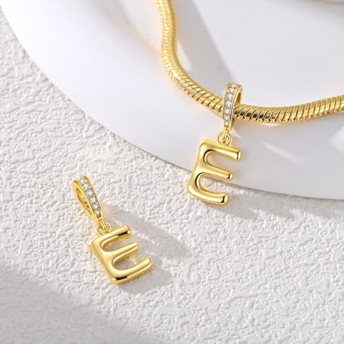 Hapour Gold Initial Letter Charms 925 Sterling Silver Alphabet Beads | 14K Gold Plated, A-Z Letter Charms, For Bracelets Necklace, Cubic Zirconia, DIY Dangle Pendant Beads, For Women Mom - color: Golden initial letter E