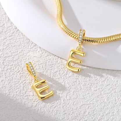 Hapour Gold Initial Letter Charms 925 Sterling Silver Alphabet Beads | 14K Gold Plated, A-Z Letter Charms, For Bracelets Necklace, Cubic Zirconia, DIY Dangle Pendant Beads, For Women Mom - color: Golden initial letter E