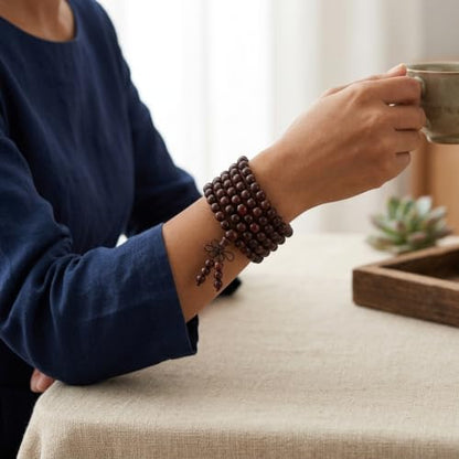 Multi-layer Dark Red Wooden Bead Wrap Bracelet Bohemian Style Unisex Elastic Jewelry Strand