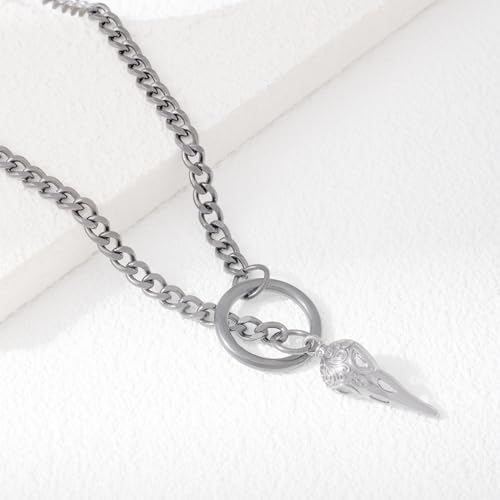 Heart O Ring Slip Chain Choker Necklace for Women Men Stainless Steel Cuban Chain Y-shape Necklaces Punk Rock Collar Adjustable Lariat Y Necklace Prom Necklaces Jewelry - color: Skeleton crow