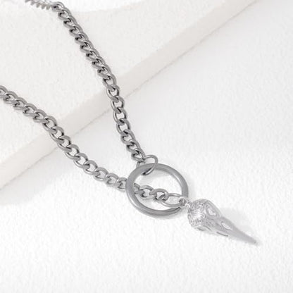 Heart O Ring Slip Chain Choker Necklace for Women Men Stainless Steel Cuban Chain Y-shape Necklaces Punk Rock Collar Adjustable Lariat Y Necklace Prom Necklaces Jewelry - color: Skeleton crow