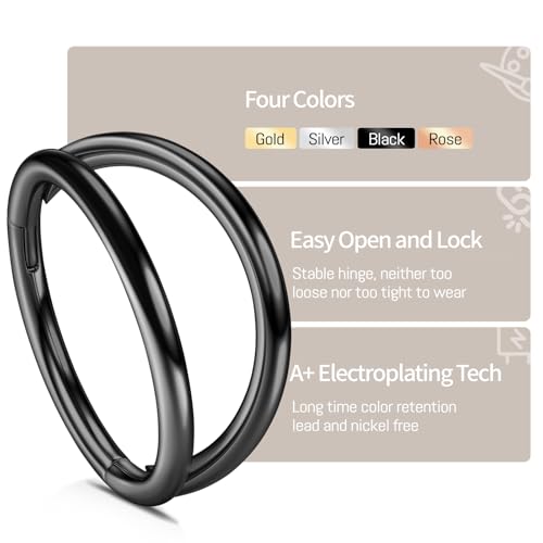 WBRWP 2Pcs Titanium Nose Rings for Women Hypoallergenic Double Hoop | Cartilage Earrings Conch Tragus Rook Piercing Jewelry 16G 18G 20G 7MM 8MM 10MM - color: Black, size: 16g 7mm