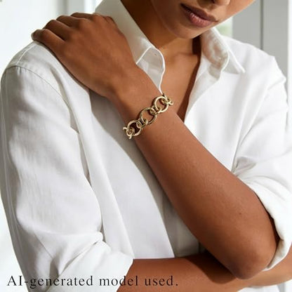 18K Gold Plated Hammered Toggle Bracelet for Women | Chunky hammered statement bracelet with a toggle closure and 3 adjustable sizes, designed for everyday wear and gifting - style: Style One