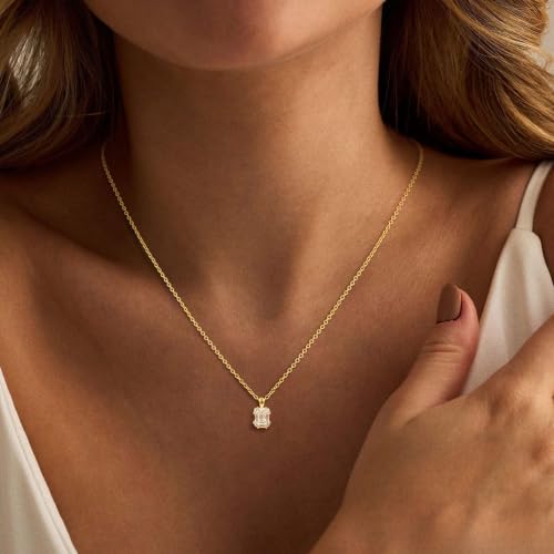 Gold Silver Necklace for Women, Dainty Cubic Zirconia Pendant | Teardrop CZ Charm, 14K Gold/Sterling Silver Plated, Adjustable Chain, Hypoallergenic & Waterproof Jewelry, Cute Trendy Gift - color: Gold-Baguette cut cz