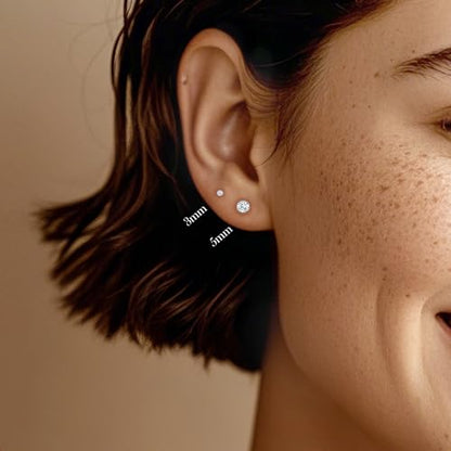Limerencia Hypoallergenic G23 Pure F136 Implant Grade Titanium Earrings | 20G Flat Back Studs with CZ, Available in Round, Princess-Cut, Square & Ball, Earrings for Women and Men with Sensitive Ears - style: 3mm Round CZ