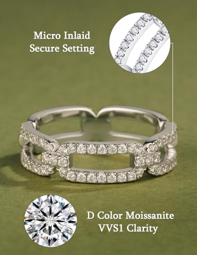 IMOLOVE Square Link Moissanite Wedding Bands for Women Sterling Silver | 0.36 CT total, 60 D-color VVS1 round moissanite; square-link band in 18K white gold plated 925 sterling silver.
