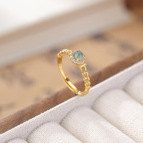 S925 Sterling Silver Jade Rings for Women, Filigree Ruyi Hollow-Out Blue Water Jade Ring,Perfect Women's Day Gift for Yourself - color: Yellow Gold
