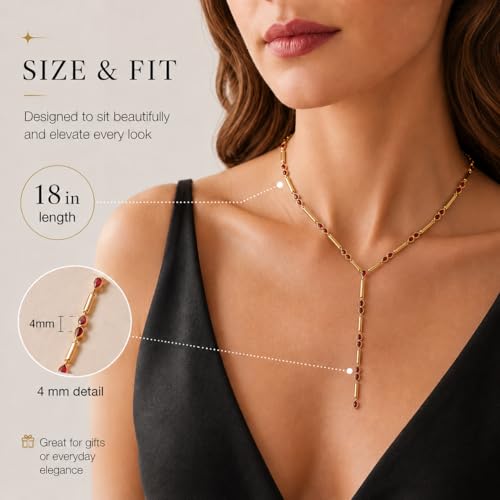 Gold Y Necklace for Women with Red Cubic Zirconia Dainty Lariat Chain, Minimalist Jewelry Gift for Her For Wedding, Anniversary, Birthday, Graduation, Party, Holiday