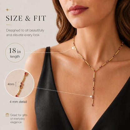Gold Y Necklace for Women with Red Cubic Zirconia Dainty Lariat Chain, Minimalist Jewelry Gift for Her For Wedding, Anniversary, Birthday, Graduation, Party, Holiday