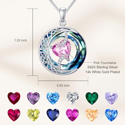 TOUPOP Birthstone Necklace Women Sterling Silver Moon Star Birthday Jewelry | Celtic Moon Pendant with Blue Crystal Anniversary Christmas Jewelry Gifts for Wife Mom Her - color: A-07-Ruby