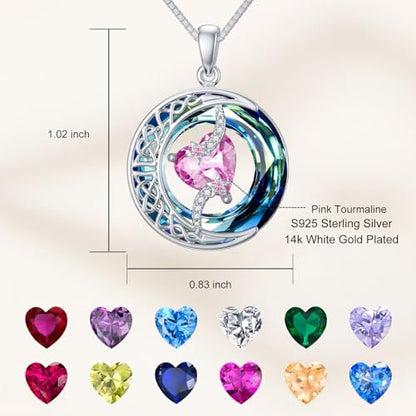 TOUPOP Birthstone Necklace Women Sterling Silver Moon Star Birthday Jewelry | Celtic Moon Pendant with Blue Crystal Anniversary Christmas Jewelry Gifts for Wife Mom Her - color: A-07-Ruby